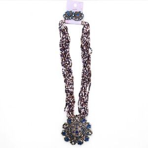 Elegant Blue & Silver Beaded Statement Necklace ✨